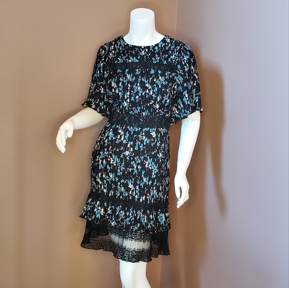 NWT CHELSEA28 black crinkle floral dress S